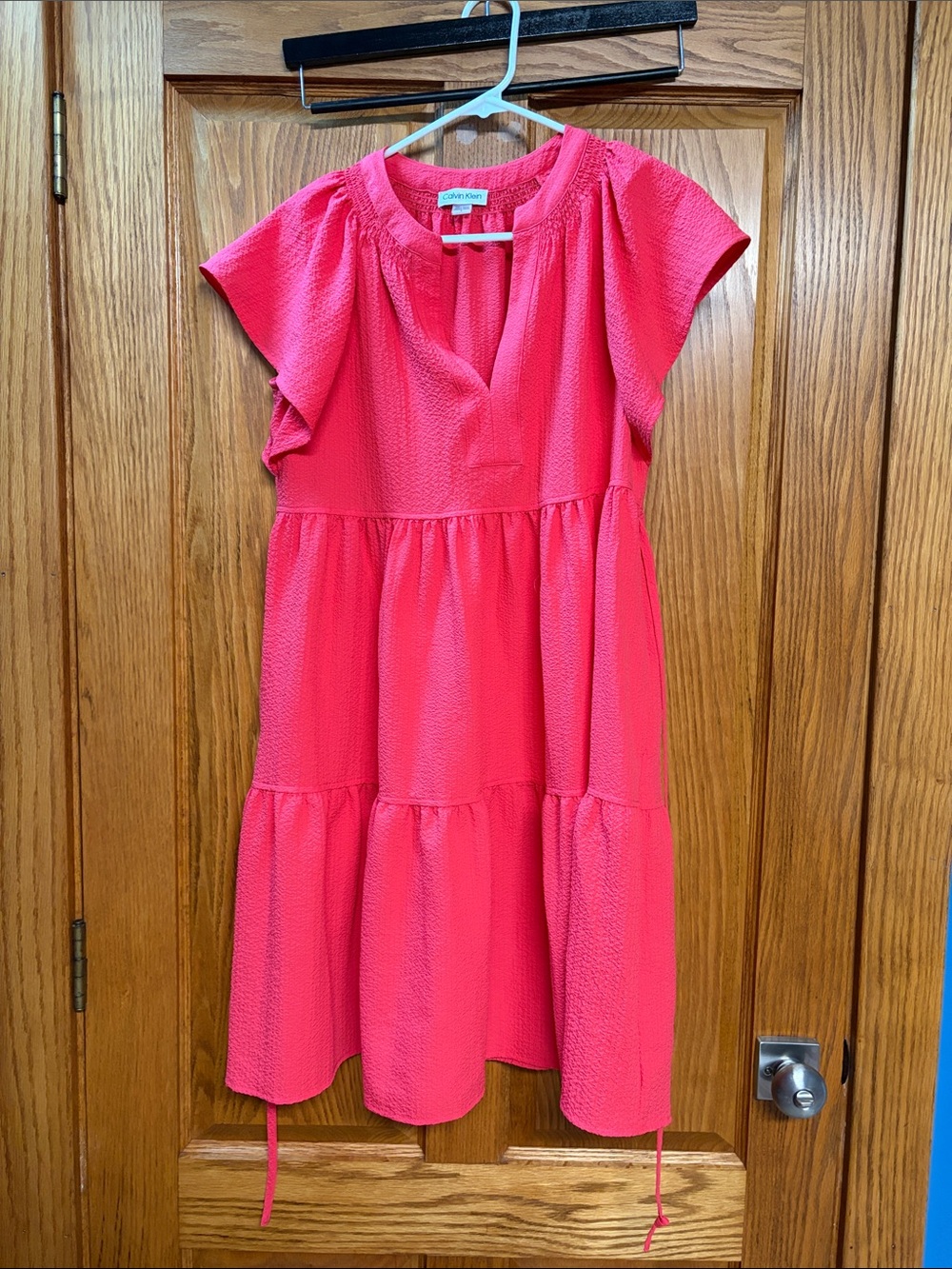 Calvin Klein Hot Pink Tiered Flutter Sleeve Dress